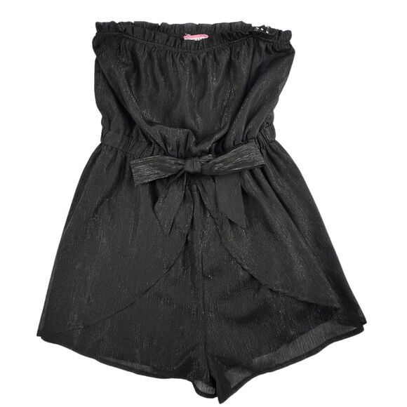 Andree By Unit Romper M Black Strapless Shimmer Cinched Waist Layered Shorts - Picture 1 of 11